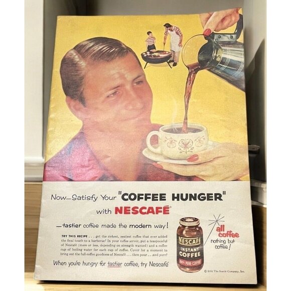 Nestle Nescafe Instant Coffee Vintage Print Ad 1950s BBQ Dreams Mid Century - Picture 1 of 7